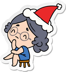 hand drawn christmas sticker cartoon of kawaii lady