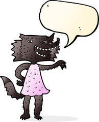 cartoon wolf girl with speech bubble