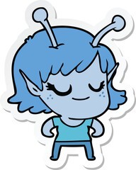 sticker of a smiling alien girl cartoon