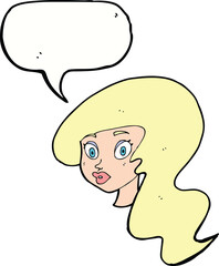 cartoon pretty female face with speech bubble