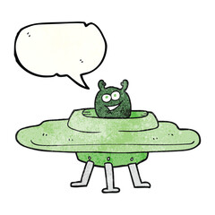 freehand speech bubble textured cartoon spaceship