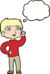 cartoon boy with question with thought bubble