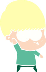 nervous flat color style cartoon boy waving
