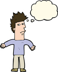 cartoon confused man with thought bubble