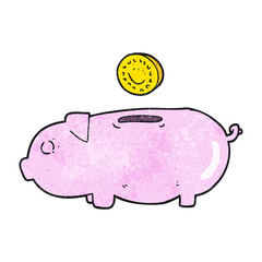 freehand textured cartoon piggy bank