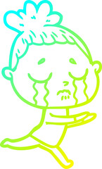 cold gradient line drawing of a cartoon crying woman