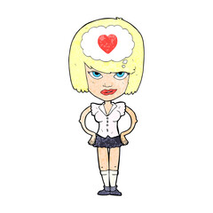 cartoon woman thinking about love