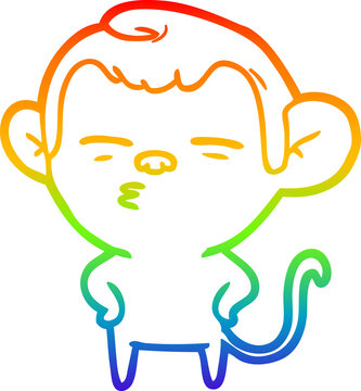 recommend clip art: rainbow gradient line drawing of a cartoon suspicious monkey