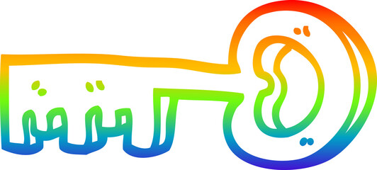 rainbow gradient line drawing of a cartoon metal key