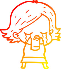 warm gradient line drawing of a cartoon girl crying