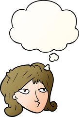 cartoon woman with thought bubble in smooth gradient style