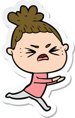 sticker of a cartoon angry woman