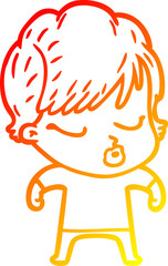 warm gradient line drawing of a cartoon woman with eyes shut