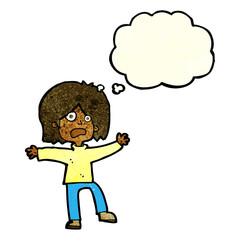 cartoon unhappy person with thought bubble