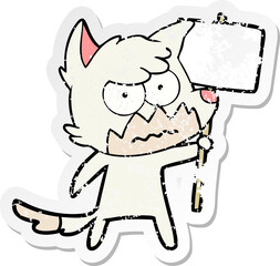 distressed sticker of a cartoon annoyed fox