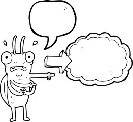 freehand drawn speech bubble cartoon bug pointing
