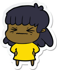 sticker of a cartoon angry girl