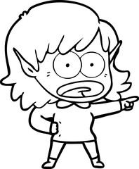 cartoon shocked elf girl pointing
