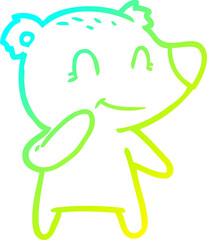 cold gradient line drawing of a smiling polar bear cartoon
