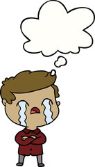 cartoon man crying with thought bubble