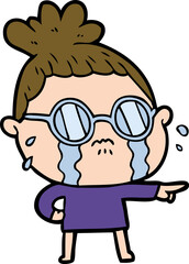 cartoon crying woman wearing spectacles