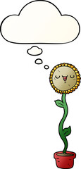 cartoon sunflower with thought bubble in smooth gradient style