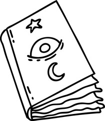 line doodle of a spooky spellbook with eyeball