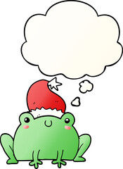 cute cartoon christmas frog with thought bubble in smooth gradient style
