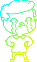 cold gradient line drawing of a cartoon man crying