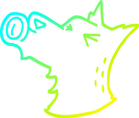 cold gradient line drawing of a cartoon howling dog