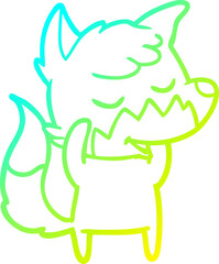 cold gradient line drawing of a friendly cartoon fox