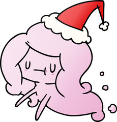hand drawn christmas gradient cartoon of kawaii ghost