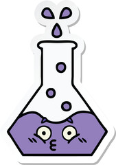sticker of a cute cartoon science beaker