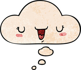 cute happy face cartoon with thought bubble in grunge texture style