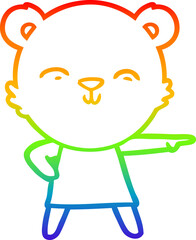 rainbow gradient line drawing of a happy cartoon bear