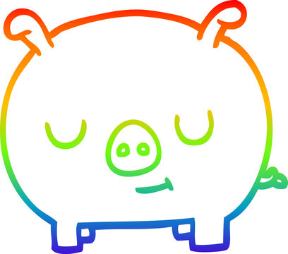 recommend clip art: rainbow gradient line drawing of a cartoon happy pig