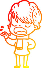 warm gradient line drawing of a cartoon woman talking
