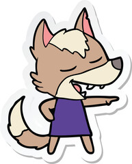 sticker of a cartoon wolf laughing