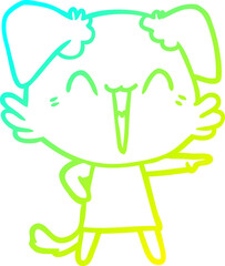 cold gradient line drawing of a happy little dog cartoon
