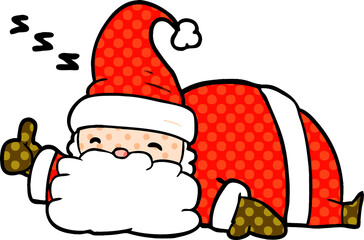 cartoon sleepy santa giving thumbs up symbol