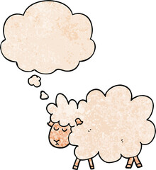cartoon sheep with thought bubble in grunge texture style