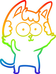 rainbow gradient line drawing of a happy cartoon cat