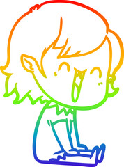 rainbow gradient line drawing of a cute cartoon happy vampire girl