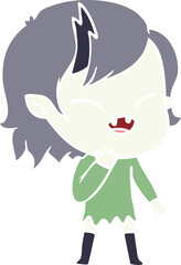 flat color style cartoon laughing vampire girl