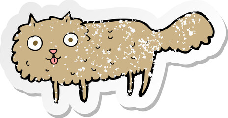 retro distressed sticker of a cartoon furry cat