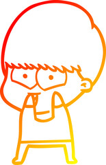 warm gradient line drawing of a cartoon happy boy