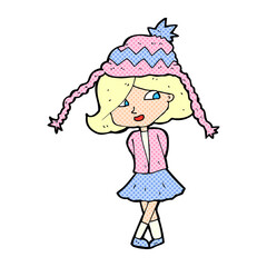 happy cartoon girl wearing hat