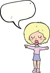cartoon pointing woman with speech bubble