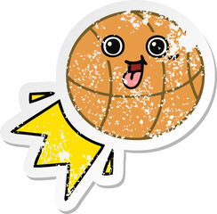 distressed sticker of a cute cartoon basketball