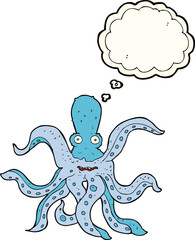 cartoon giant octopus with thought bubble